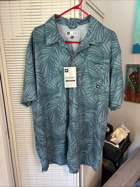 686 Teal Leaf-Print Short Sleeve Button-Down Shirt